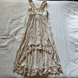 Dressbarn Cream Lace High-Low Maxi Bohemian Romantic Dress